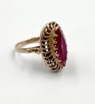 c1980 Soviet Union large 15ct Gold Ring with factory made large ruby stone, marked with Hammer &