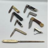Vintage Penknife Letter Opener Button Hook, 9 penknives with noted items of the Lambfoot knife