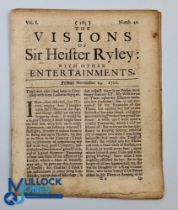 Historic Newspaper two editions of 'The Visions of Sir Heister Ryler with other Entertainments',