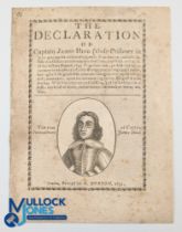 English Civil War - The Declaration of Captain James Hind. 6pp. Small 4to, with engraved portrait of