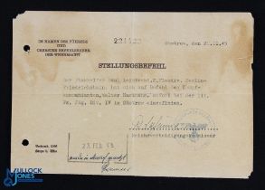 WWII - Third Reich induction order issued to Paul Leiprecht dated February 23rd 1945 ordering him to