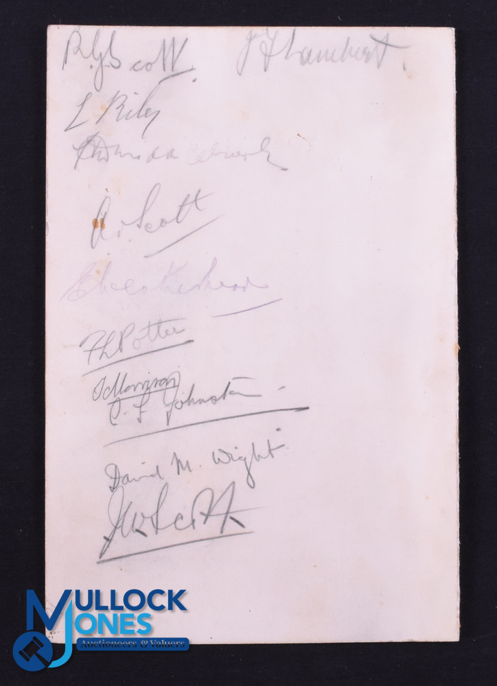 1928 Stewart's Coll FP v Bradford Signed Dinner Menu: 13 autographs neatly pencilled to this - Image 2 of 2