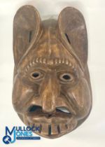 Large Wooden Carved Sardinian Folk Mask, size #45cm x 70cm