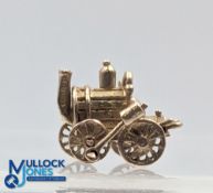 Stephenson's Rocket Charm Fob Pendant solid 9ct gold Locomotive Train, 5.7g with moving parts