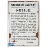 Original Enamel Sign 1925 Southern Railway Notice Waterloo Enamel sign with wear - size #30cm x