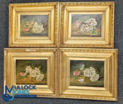 4 Period Paintings by F Vallianuva, Oil on Canvas and Board Floral Painting, all still life studies,