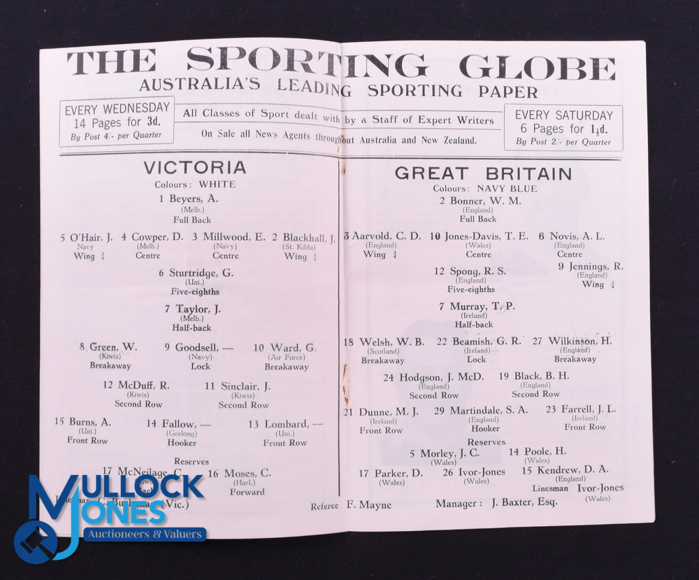 Very Rare 1930 Rugby Programme, British & I Lions v Victoria: Official Programme from the game won - Image 2 of 2