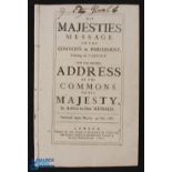 Anti-Popery 1680 - His Majesties Message to the Commons in Parliament relating to Tangier and the