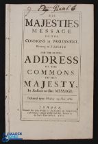 Anti-Popery 1680 - His Majesties Message to the Commons in Parliament relating to Tangier and the