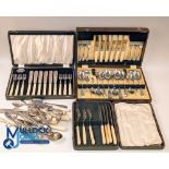 Collection of Period Boxes Sets of Cutlery, with a good fish set with silver collars, 1981 royal