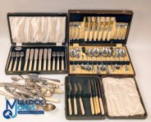 Collection of Period Boxes Sets of Cutlery, with a good fish set with silver collars, 1981 royal