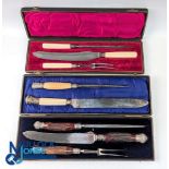 2x Period Silver Topped Carving Cutlery Sets both boxed set with makers of Robert F Mosley & Edwin