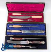 2x Period Silver Topped Carving Cutlery Sets both boxed set with makers of Robert F Mosley & Edwin