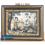 c1800 Italian Earthen ware Ceramic Tile Panel, rectangular tile with rural scene, the tile is #