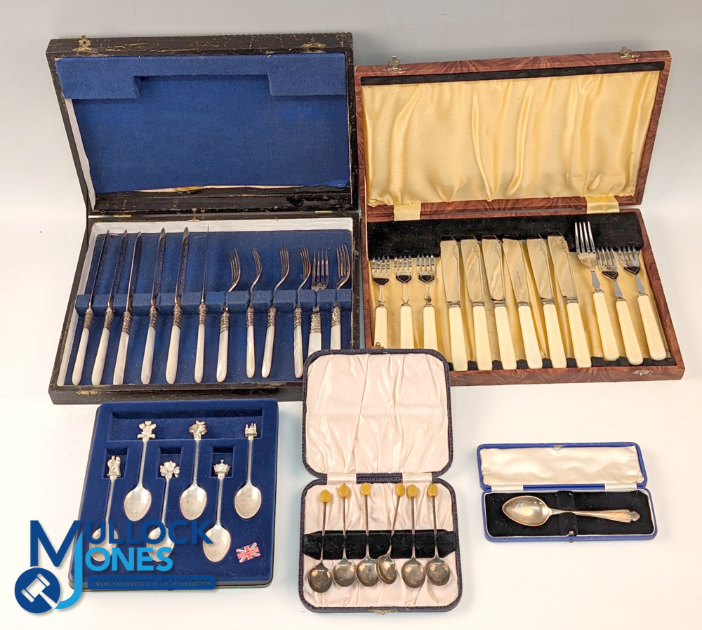 Collection of Period Boxes Sets of Cutlery, with a good fish set with silver collars, 1981 royal - Image 2 of 2