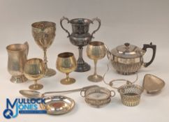 Qty of Metal Ware, Brassware, Silverplate, Pewter Items: to include 1925 test concert Groglith 1925,