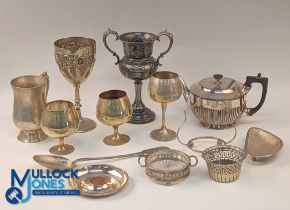 Qty of Metal Ware, Brassware, Silverplate, Pewter Items: to include 1925 test concert Groglith 1925,