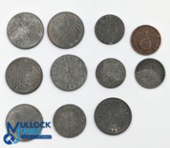 1922-1945 WWII Era German Nazi Coins: 10 Pfennigs, 5 Reich Pfennigs, 1 Pfennig Germany and