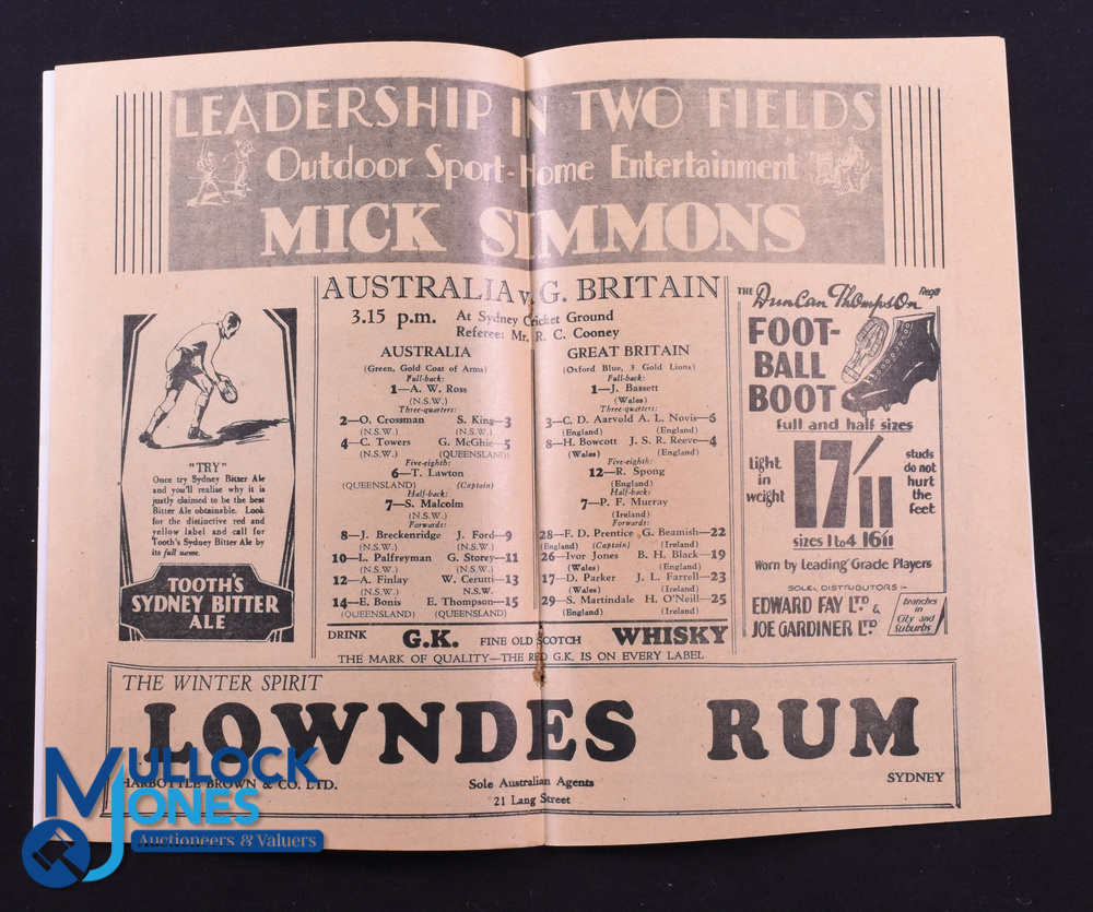 Rare 1930 Rugby Programme, British & I Lions v Australia Test: Official Programme from the Test lost - Image 2 of 2