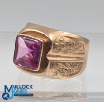 c1980 Soviet Union large 15ct gold Gents Ring with factory made large ruby stone, marked with Hammer