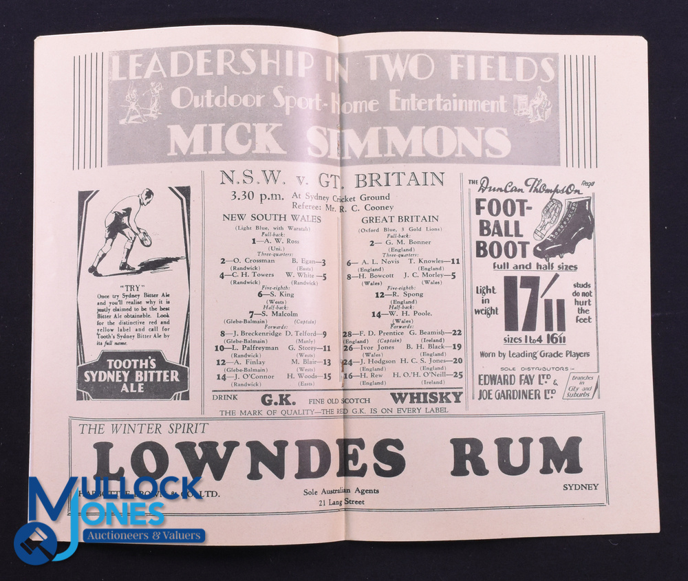 Rare 1930 Rugby Programme, British & I Lions v NSW Sept: Official Programme from the game lost 3- - Image 2 of 2
