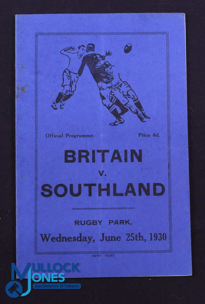 Rare 1930 Rugby Programme, British & I Lions v Southland: Official Programme from the game won 9-3