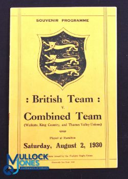 Rare 1930 Rugby Programme, British & I Lions v Waikato, King Country & Thames Valley: Official