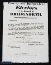 Bridgnorth Election Poster 1829: a letter addressed to the Electors of Bridgnorth by Thomas