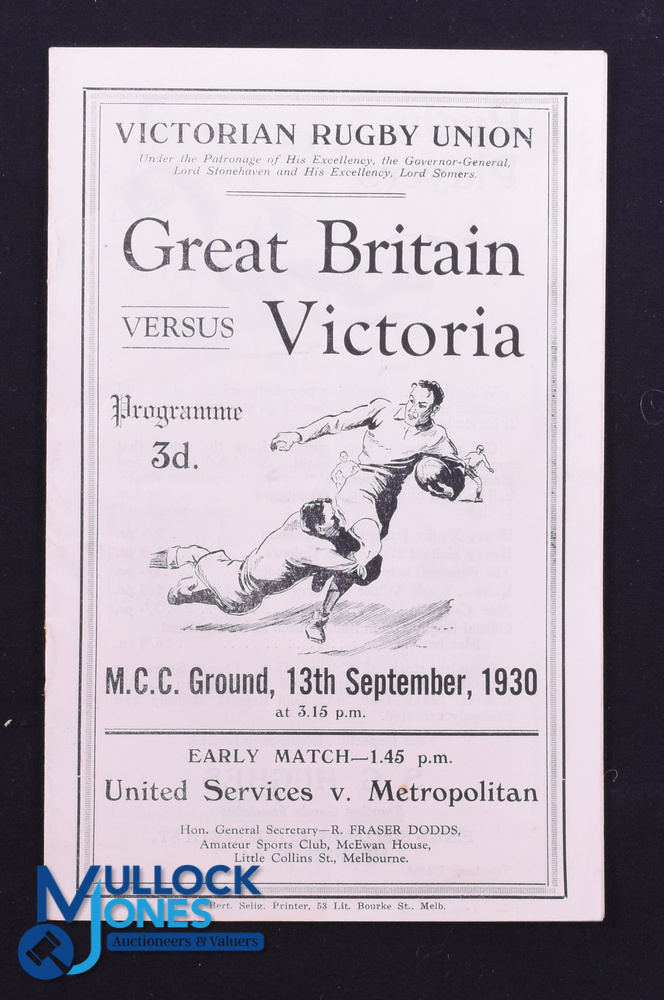 Very Rare 1930 Rugby Programme, British & I Lions v Victoria: Official Programme from the game won