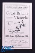 Very Rare 1930 Rugby Programme, British & I Lions v Victoria: Official Programme from the game won