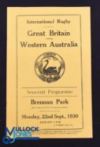 Very Rare 1930 Rugby Programme, British & I Lions v Western Australia: Official Programme from the