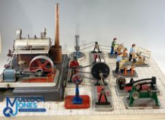 Wilesco D16 Steam Plant Workshop Live Steam Engine Model, tinplate set with 6 Wilesco tools chain