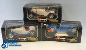 Burago Diecast Cars 1:18 Scale, a collection to include Bugatti Grand Prix, Mercedes Benz SSK,