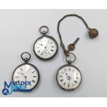 3 Ladies Silver and Plated Cased Pocket Watches, all with enamel dials, cases marked fine silver,