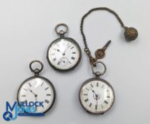 3 Ladies Silver and Plated Cased Pocket Watches, all with enamel dials, cases marked fine silver,