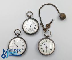 3 Ladies Silver and Plated Cased Pocket Watches, all with enamel dials, cases marked fine silver,