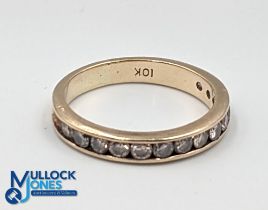 Yellow Gold Half Eternity Ring 10K with channel set 14 round bright cut diamonds total .42ct, I