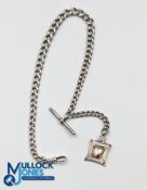 Silver Hallmarked Pocket Watch Fob Chain, with fob unengraved (gold fronted), graduated chain,