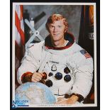 NASA - Russell Schweickart - Apollo 9 - colour 10x8 showing him seated in space suit signed across