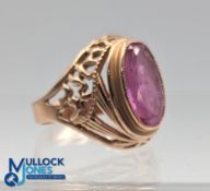 c1980 Soviet Union large 15ct Gold Ring with factory made large ruby stone, marked with Hammer &