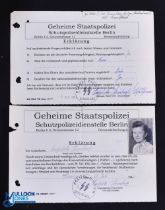 Third Reich - Gestapo printed form with ms insertions being a questionnaire issued to a female