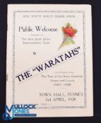 1928 NSW Waratahs Welcome Home Brochure: 20pp glossy issue, substantial, colourfully-covered, very