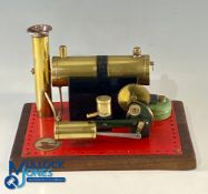 Period Bowmans Stationary Live Steam Engine Model mounted on a wooden base, size #17cm x 25cm x 16cm