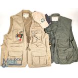 Orvis Fishing Waistcoat, cotton with leather trim, multi pockets, with a few fishing accessories