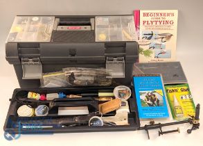 Plastic Curver Fishing Tackle Box, with contents of spinning lures, line, hooks, flies, Hardy