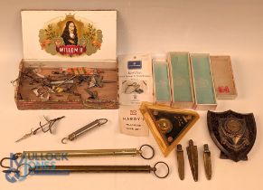 Vintage Fishing Tackle, to include a small selection of dead baits, one marked Abbey Mill, brass