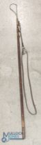 Period Hardy Bros Fishing Gaff, long wooden handle, with leather strap, belt clip brass fittings,