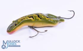 Heddon Luny Frog lure, 4" long with single/double hooks, retains virtually all original finish.