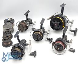 Collection of 5 vintage Mitchell spinning reels, a black finish 300 in working order with good