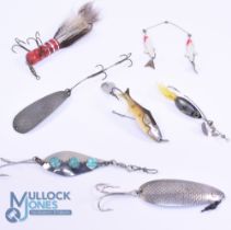 Collection of 8 USA vintage lures, Lane's Spark-L Wobbler, Wyoming, New York, 2.75" with 3 plastic